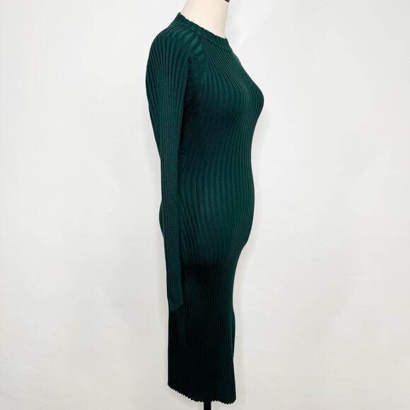 Lulu's Cozy Twist Seater Dress Green Twist Back Midi Stretchy Cocktail Size M - Picture 5 of 11